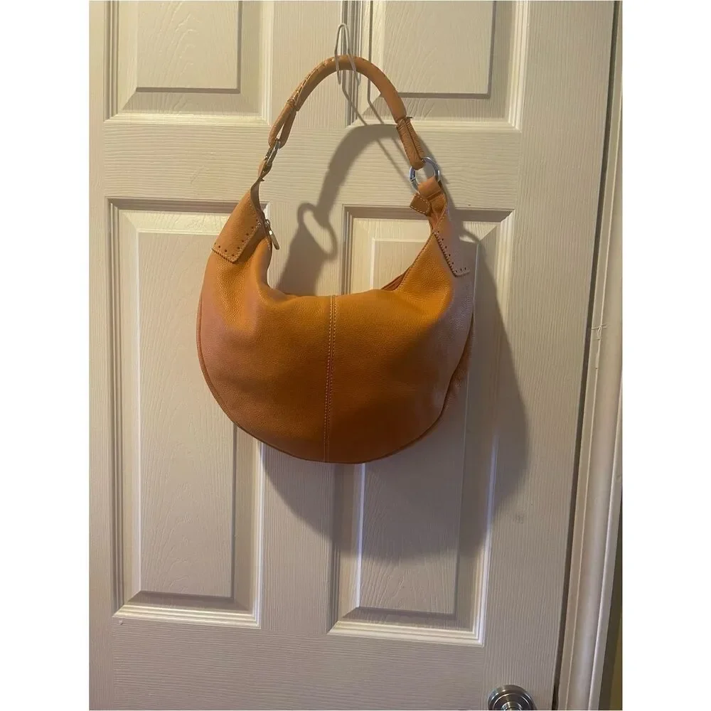PRUNE Hobo leather Orange Medium Bag stitching accents silver tone hardwares .